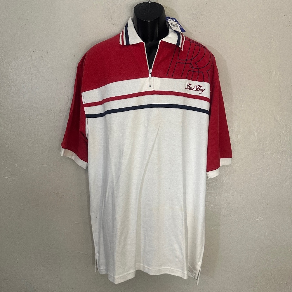 Red & White Men's Zip Polo Shirt - Bad Boy